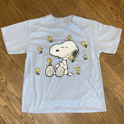 Peanuts Snoopy and Woodstock Light Blue T Shirt Tee Sz Large 2023