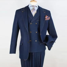 Denim Men's 3 Piece Suits Single Breasted Peak Lapel Customized Blazer Elegant