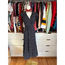 Reformation Carina Wrap Dress Women Small Navy Blue Daisy Floral Midi Cap Sleeve