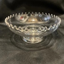 VTG MCM Sawtooth Edge & Clear Glass Pedestal Compote or Fruit Bowl 7.5”X3.25”