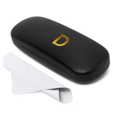 Hard Shell Glasses Case Debossed Initial A-Z, Slim Eyeglass Case for D - Black
