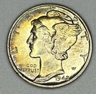 1942-D Mercury Dime 90% Silver Denver UNC Uncirculated Toned Toning