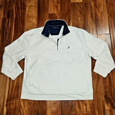Nautica 1/4 Zip White Fleece Pullover Mens XXL Logo Embroidered Kangaroo Pocket