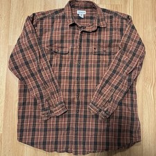 Carhartt 2XL Tall Long Sleeve Orange Red Plaid Button Up Flannel Cotton Shirt
