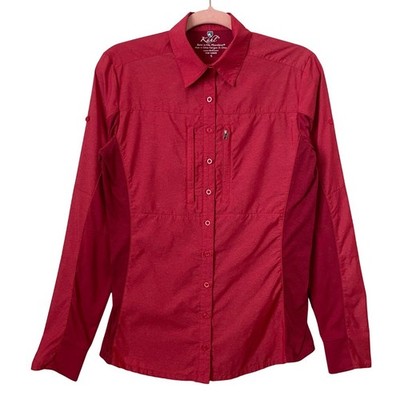 Kuhl Shirt Womens Small Red Contrast Panel Long Sleeve Button Up Outdoor Hiking