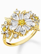 Thomas Sabo TR2335-414-4-54 Anello da cocktail Fiore con pietre placcato oro ...