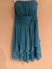 Aqua Blue Dress Strapless Mid Sz 2 Prom Bridesmaid Gown Ruffles Elegant