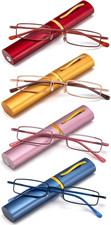 4 Pack Slim Pen Reading Glasses for Women Stylish Small Metal Tube Readers Sprin