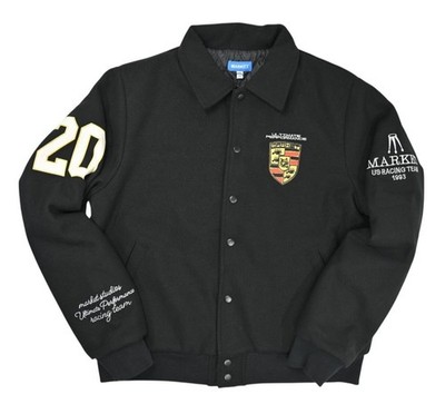 Market Ultimate Rally Bear Varsity Jacket in Washed Black
