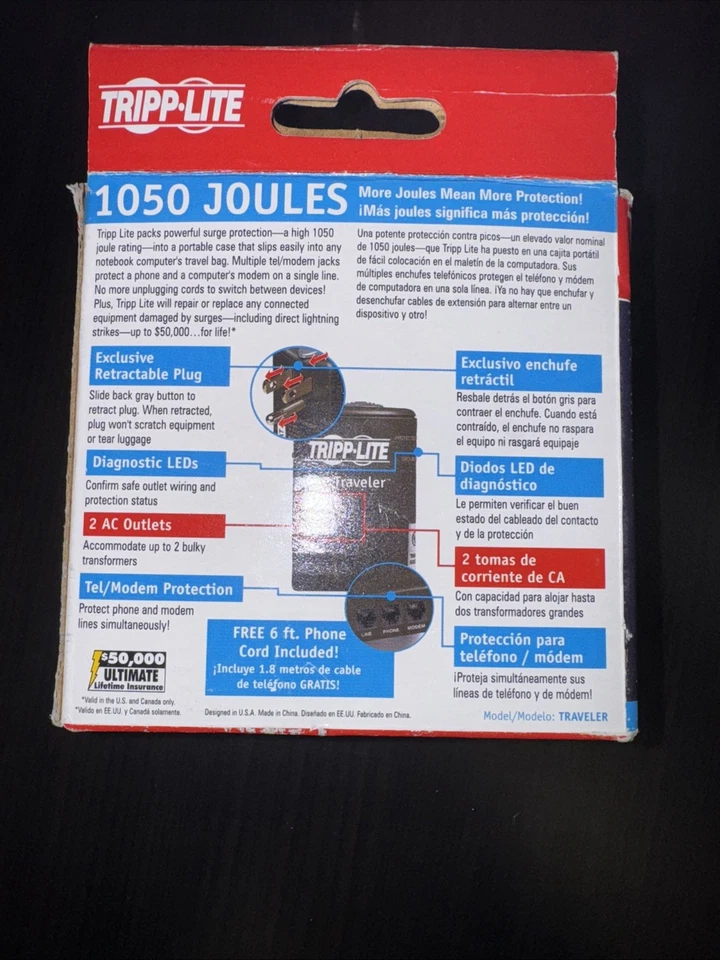 Tripp•Lite Traveler 1050 Joules Retractable Plug Portable Surge Protector - Image 2 of 2