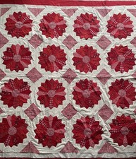 Edredón sin terminar rojo patrón de abanico Dresden diseñado por Nancy Zieman (necesita bordes)