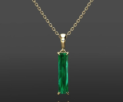 Natural Baguette Emerald Gold Necklace 925 Sterling Silver Vintage Birthday Gift