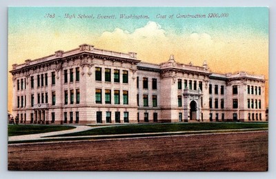 Vintage Postcard Everett WA High School Cost of Construction $200,000 Z8