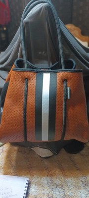 CHASING Portland Neoprene Tote Bag ,Brown w/Blac&White Racing Stripes
