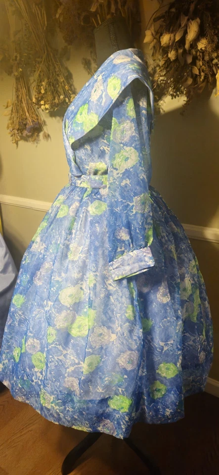 Винтажный 1960-х цветочный шифоновое платье с оригинальным ремнем Mkd Sz 15 - Изображение 4 из 4