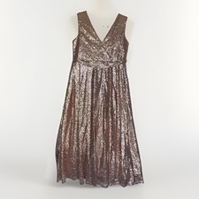 Rose Gold Sequin Midi Dress UK 10-12 V Neck Sleeveless Party Wedding Prom UK