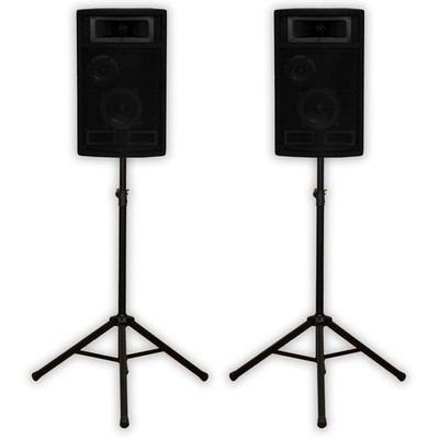 Acoustic Audio PA-500X Passive 800W 3-Way Speaker Pair and Stands DJ Studio Home
