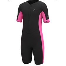 Hevto Wetsuit Shorty Girls 14 Black Pink New Neoprene Front Zip Short Sleeve