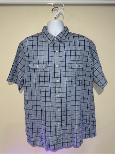 Croft Barrow Shirt Mens XL Blue Plaid Quick Dry Button Up Vented Outdoor