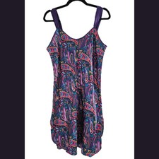 True Vintage 90s Adonna Paisley Satin Chemise Gown Medium Sleeveless Purple M