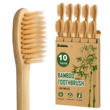 Bamboo Toothbrushes Soft Bristles 10 Pack, Biodegradable BPA Free Soft Bristles