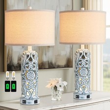 25'' Vintage Coastal Table Lamp Bedside Lamps Set of 2, Farmhouse Table Lamps...