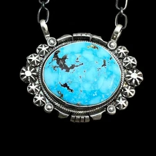 18" Kingman Spiderweb Turquoise Necklace Sterling silver Navajo Daniel Benally