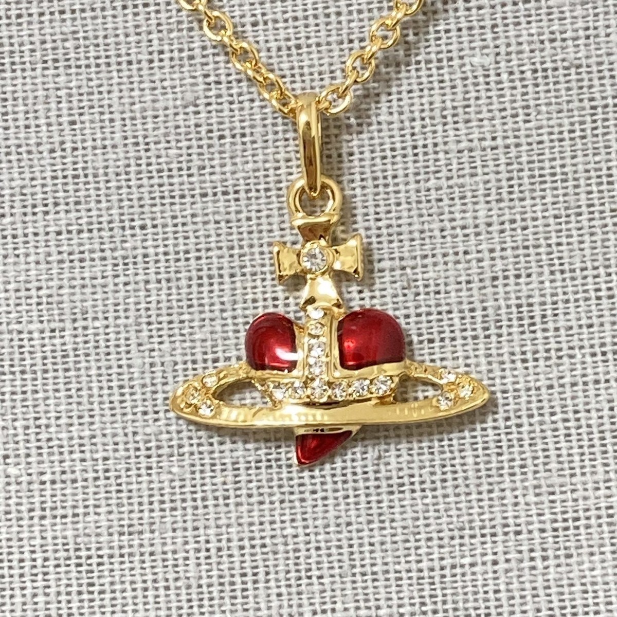 Vivienne Westwood Necklace Diamante Heart Gold Red TOP 2.5cm NO