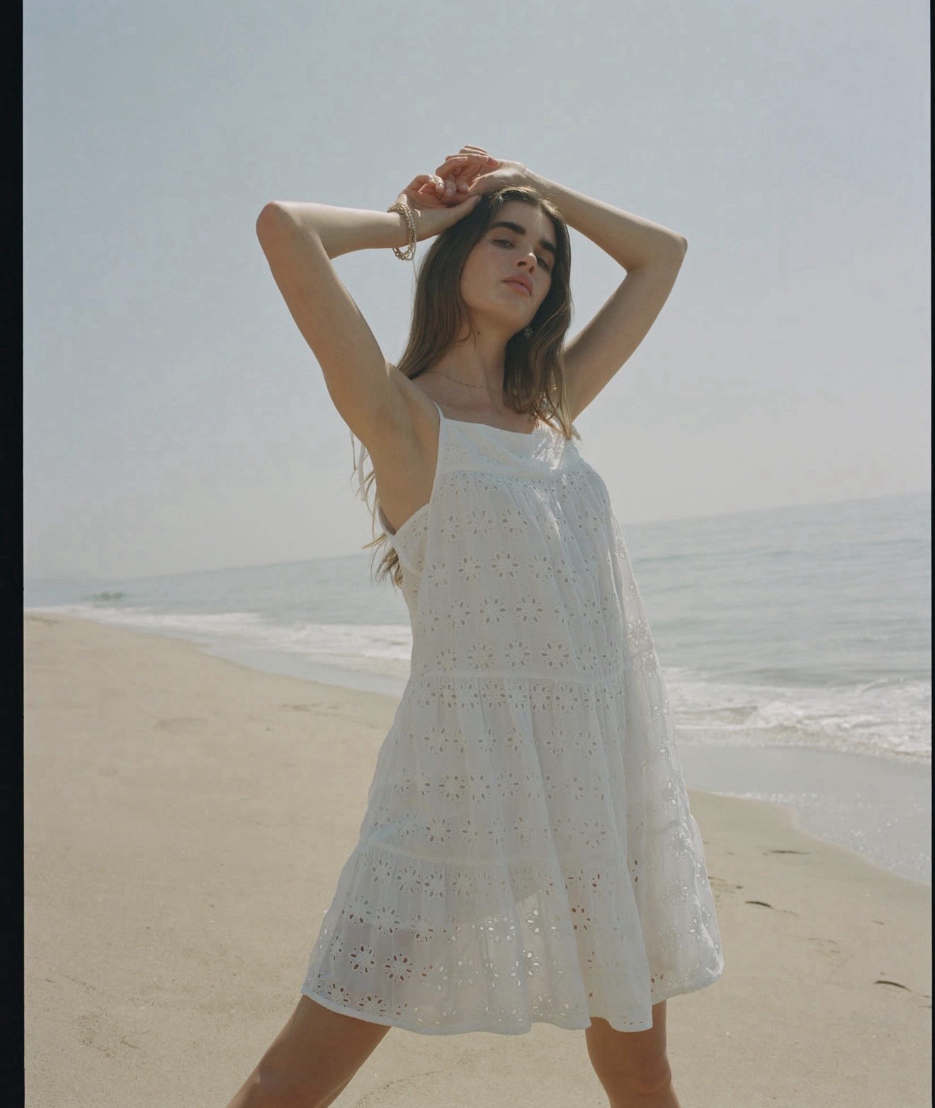 Lucky Brand White Eyelet Dress Classic Preppy Cottagecore Size Small