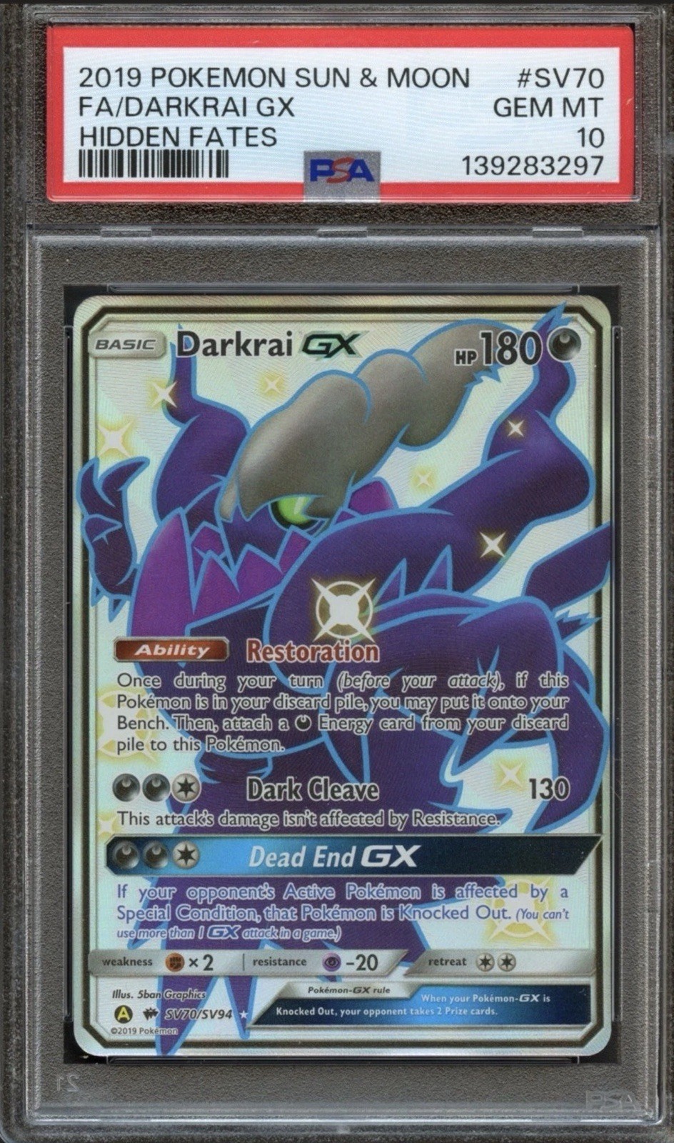 Darkrai GX SV70/SV94 Hidden Fates Full Art Rare PSA 10 Gem Mint Pokemon Card