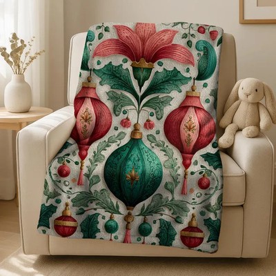 Holiday Ornament Throw Blanket Festive Cozy Winter Decor