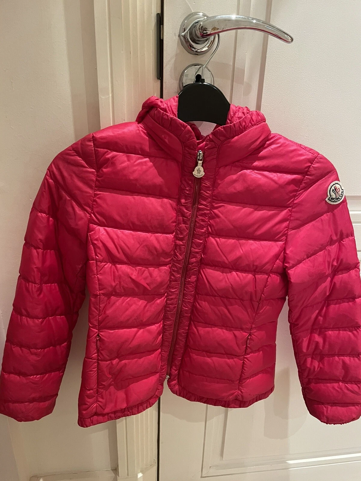 Felpa con cappuccio 100% autentica MONCLER rimovibile cerniera tasche rosa età 8