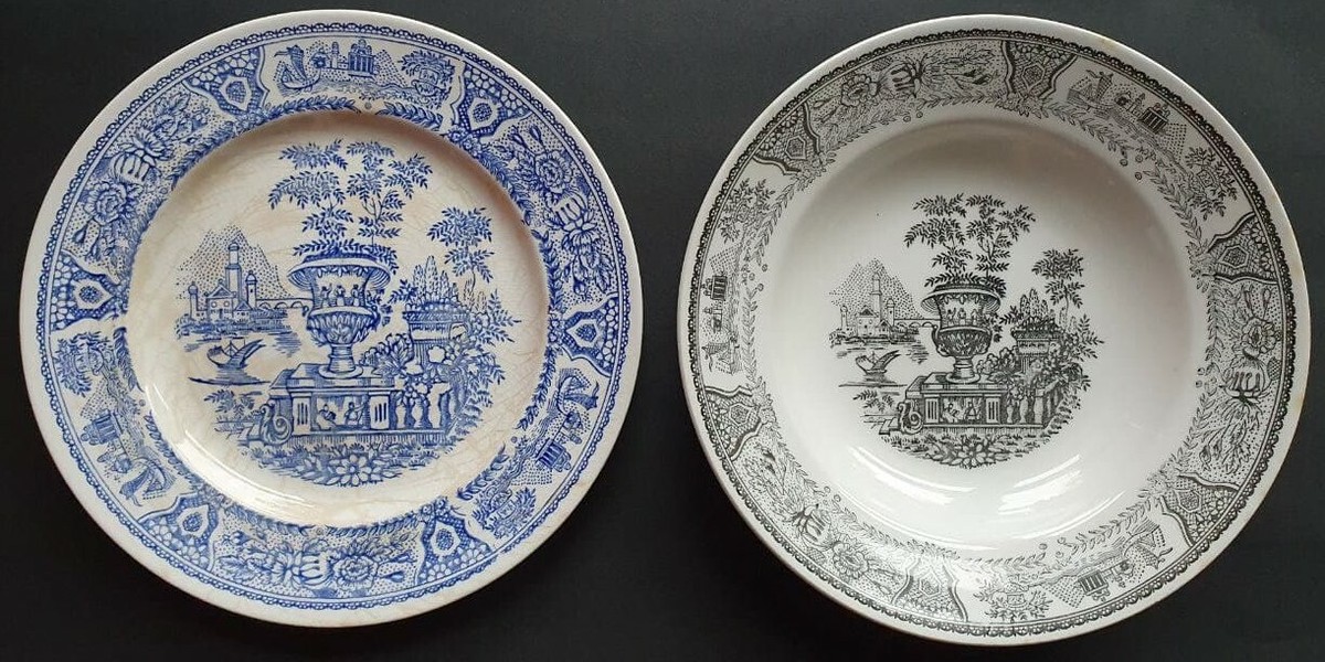 SEGOVIA VARGAS Dos platos de cerámica-loza decorados bajo Barniz