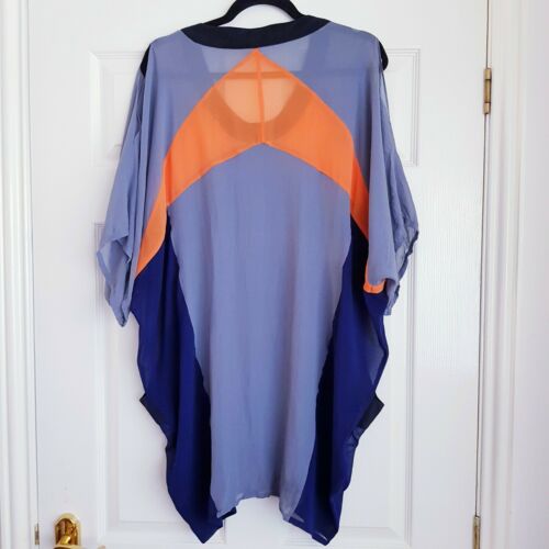 Louise Amstrup At Asos Womens Silk Top Blouse Orange Grey Black Colour Block 10 - Picture 5 of 6