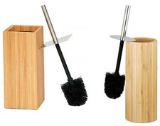 Bamboo Wood Toilet Bowl Brush Stainless Steel Handle with Holder Butler Stand   