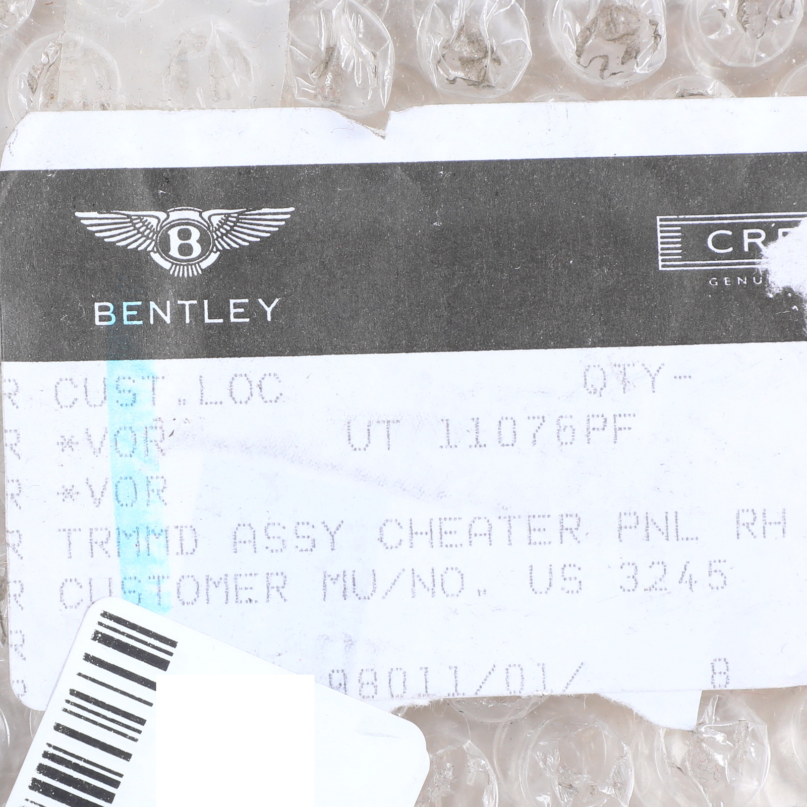 GENUINE BENTLEY RH Door Mirror Cheater Panel Beige LeatherOEM NEW UT11076PF