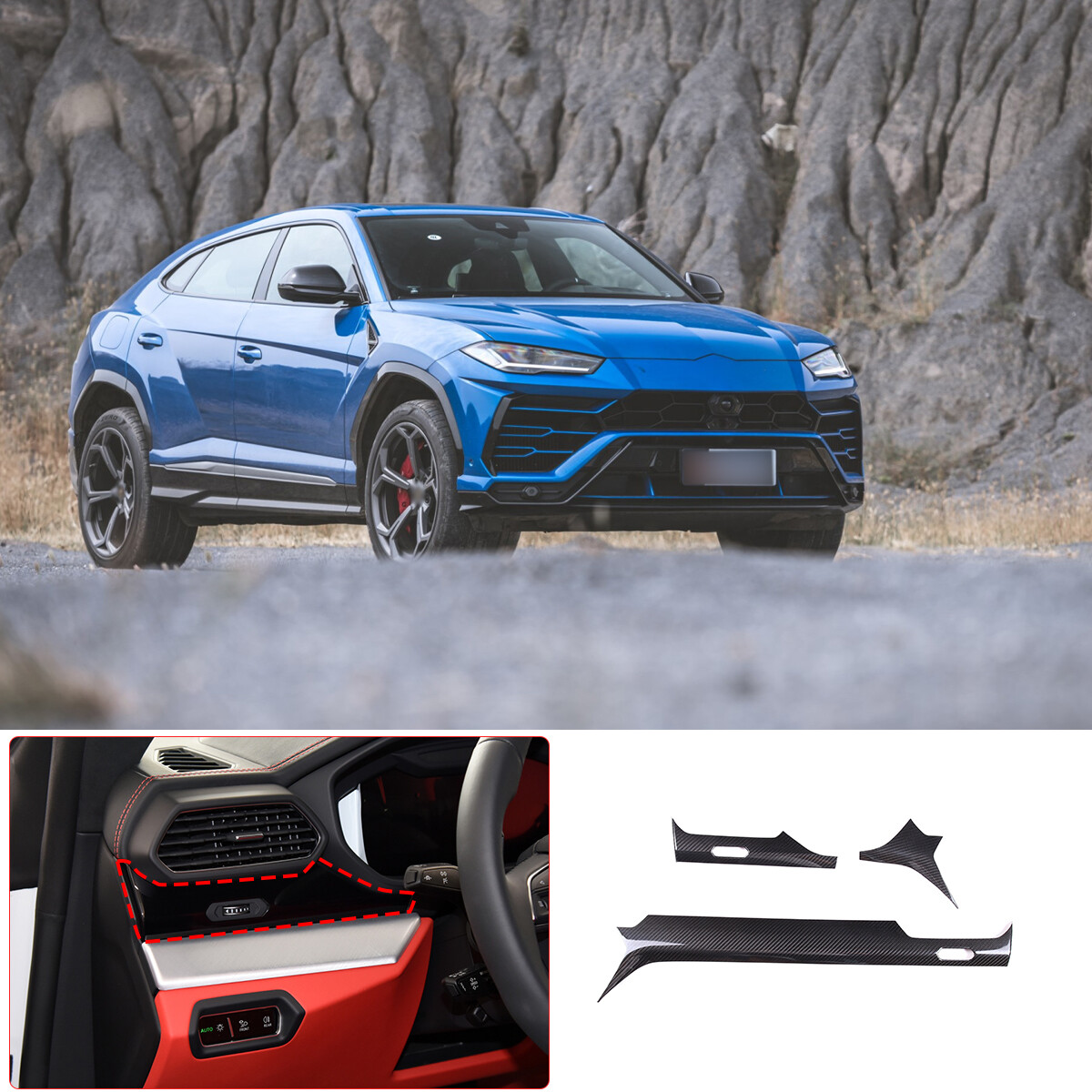 Real Carbon Fiber Dashboard Panel Trim Cover For Lamborghini URUS 2018-2023