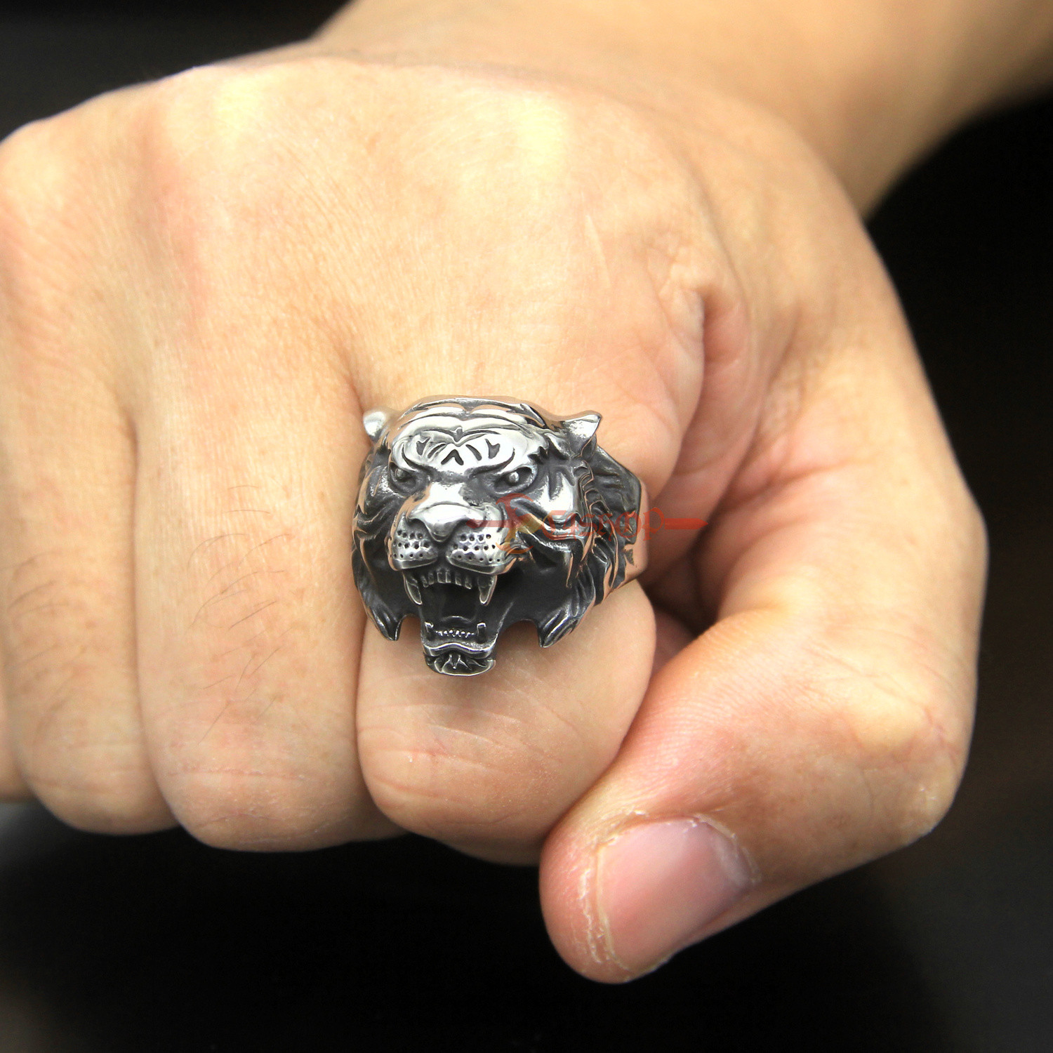 Men's 316L Stainless Steel Tiger Head Biker Ring Masculine Animal Band ...