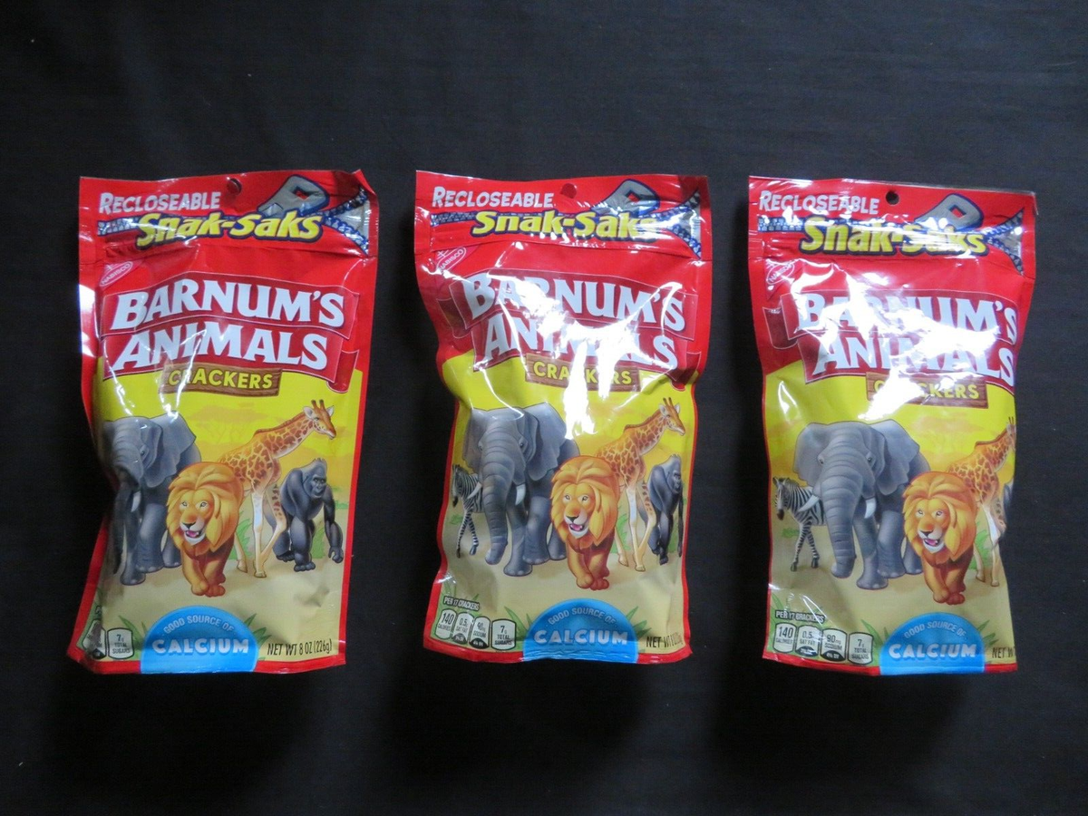 3) Bags Nabisco Barnum's Animals Crackers Recloseable Snak-Saks 8
