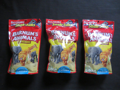 3) Bags Nabisco Barnum's Animals Crackers Recloseable Snak-Saks 8