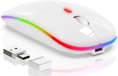 Bluetooth LED 2.4G Wireless Mouse Luminous Slim Design for Laptop - Mirror White
