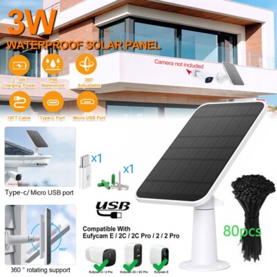 3W 5V Solar Panel For Outdoor Ring Spotlight Camera Security Cam Battery Charger
