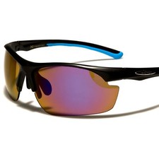 Motorcycle Biker Cycling Running Black Blue Mirrored Lens Wrap Sport Sunglasses