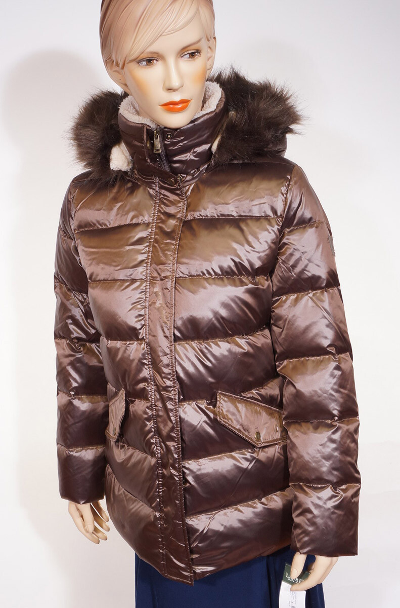 Ralph Lauren Womens Brown Bronze Down Filled Quilted Fur Hood Puffer Jacket Coat