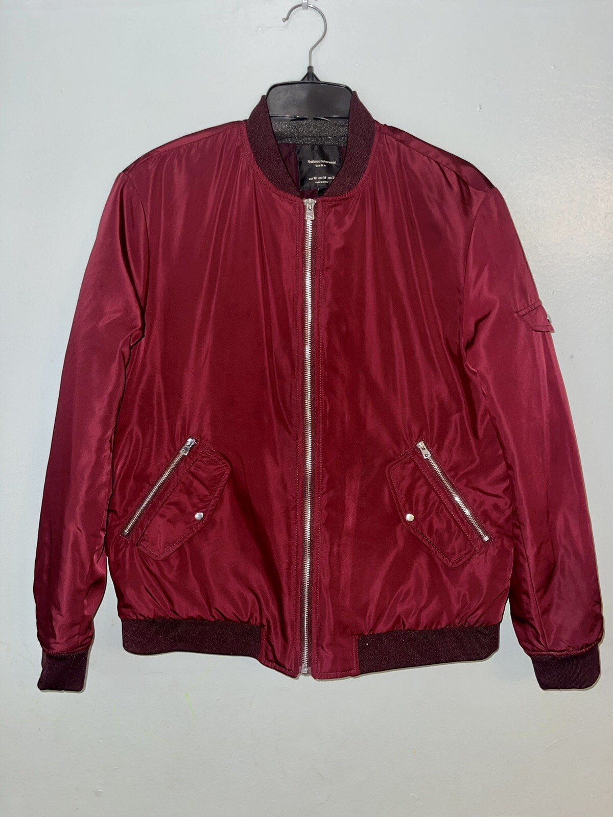 ZARA MAN BOMBER JACKET BURGUNDY SLIM FIT M Gem