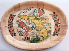 Florida Bamboo Tray State Map Disney Epcot Cape Kennedy Vintage FL Souvenir