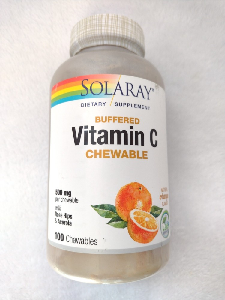 Solaray Vitamin C Chewable 500 mg Orange Flavor 100 Wafers Exp 2/2025