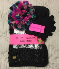 Betsey Johnson Infinity Scarf, Gloves  PomPom Beanie Holiday Gift Set