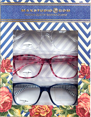 MAXSTUDIO +1.50 WOMEN'S PREMIUM READING GLASSES 3-PACK READERS NEW AUTHENTIC