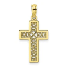 10k Yellow Gold High Polished & Textured Lace Center 'X' Block Cross Pendant